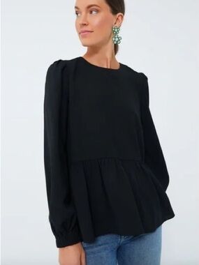 Pomander Place Black Carlota Peplum Blouse Long Puff Sleeve Flowy Tuckernuck